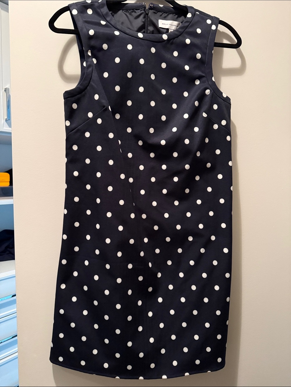 Molly Moorkamp Navy Polka Dot Shift Dress